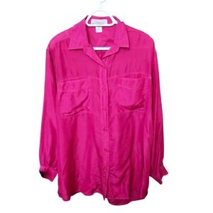 Diana Marco Womens 100% Silk Button Down Shirt Blouse Fuchsia Pink Size 18